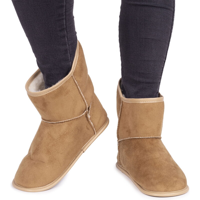 Vlnka Vysoké papuče s ovčou vlnou svetlo hnedá veľkosti obuvi - 65061846