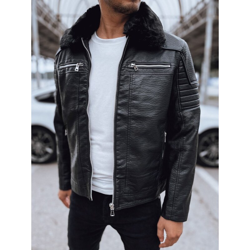 Dstreet Čierna koženková bunda s výraznou čiernou kožušinkou 57796031