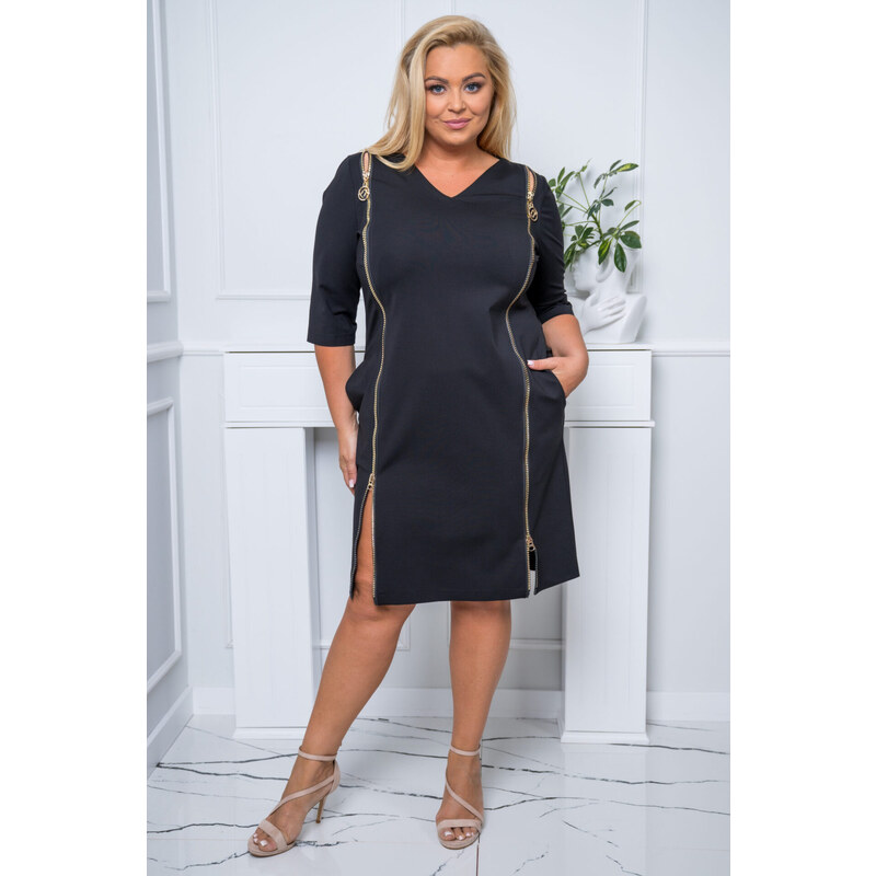 (veľ. 46) Šaty so zipsami a vreckami na bokoch čierne 63884899