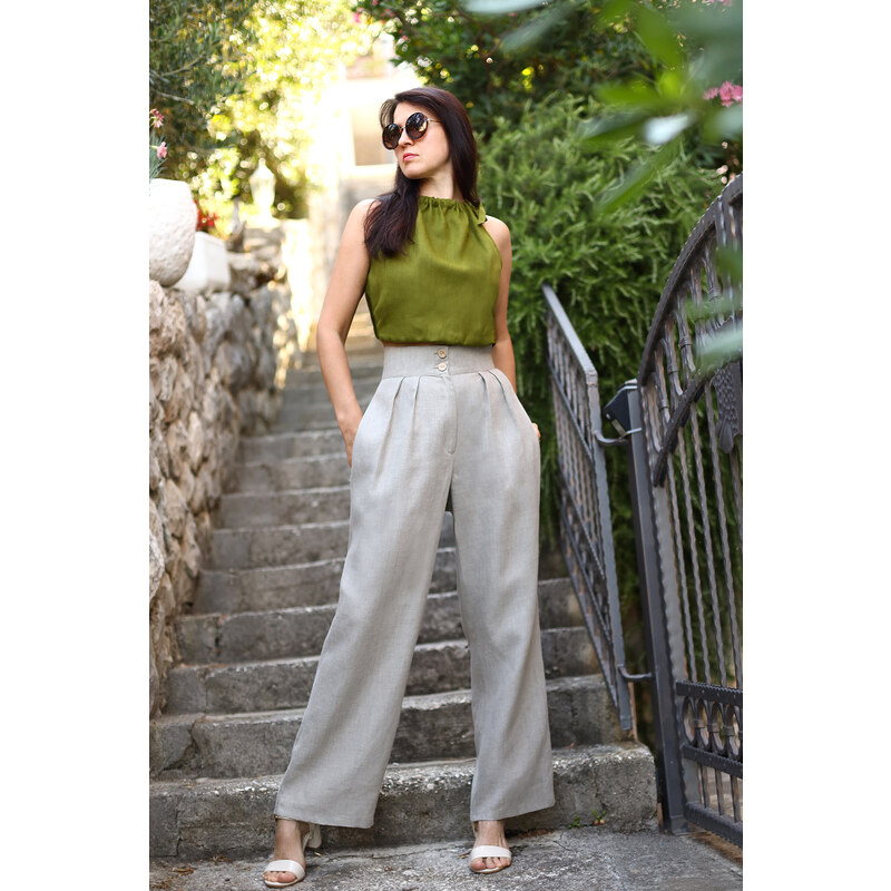 Dámske elegantné nohavice Lotika zo 100% lanu 63110066