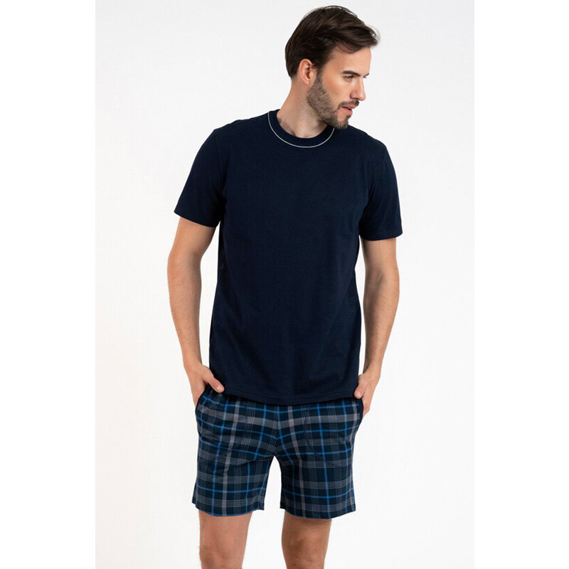 Italian Fashion Pánske bavlnené pyžamo krátke Ruben tmavomodré, Farba 46850915