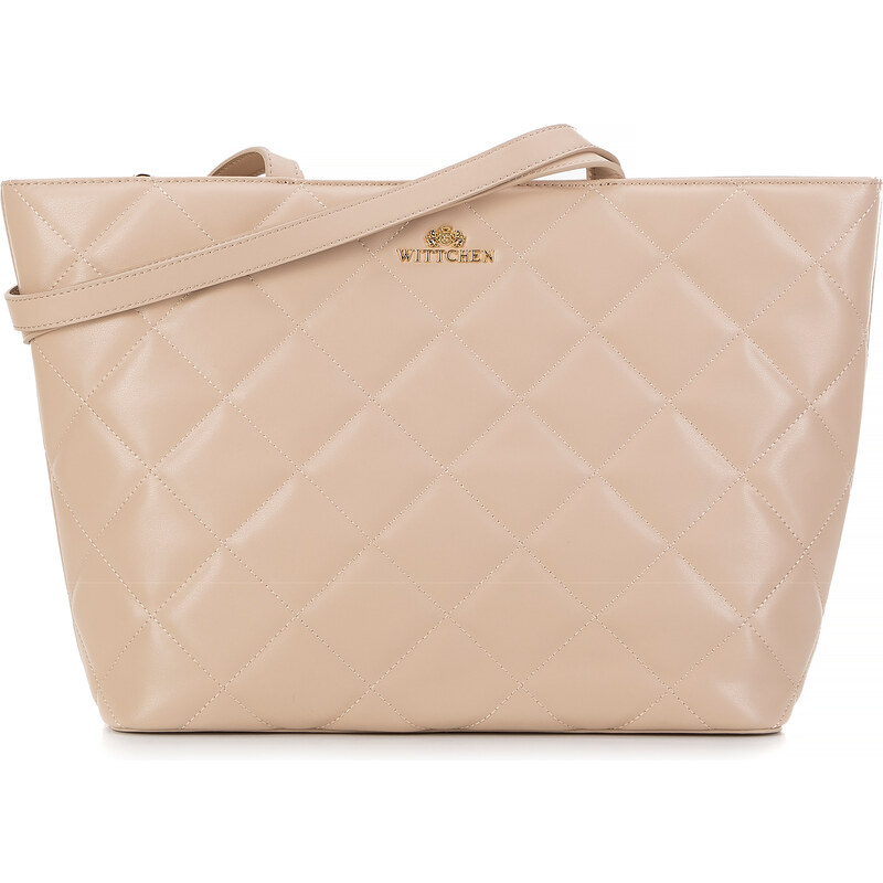 Wittchen Damska shopperka skórzana trapezowa w romby beżowa 99-4E-604 66066737
