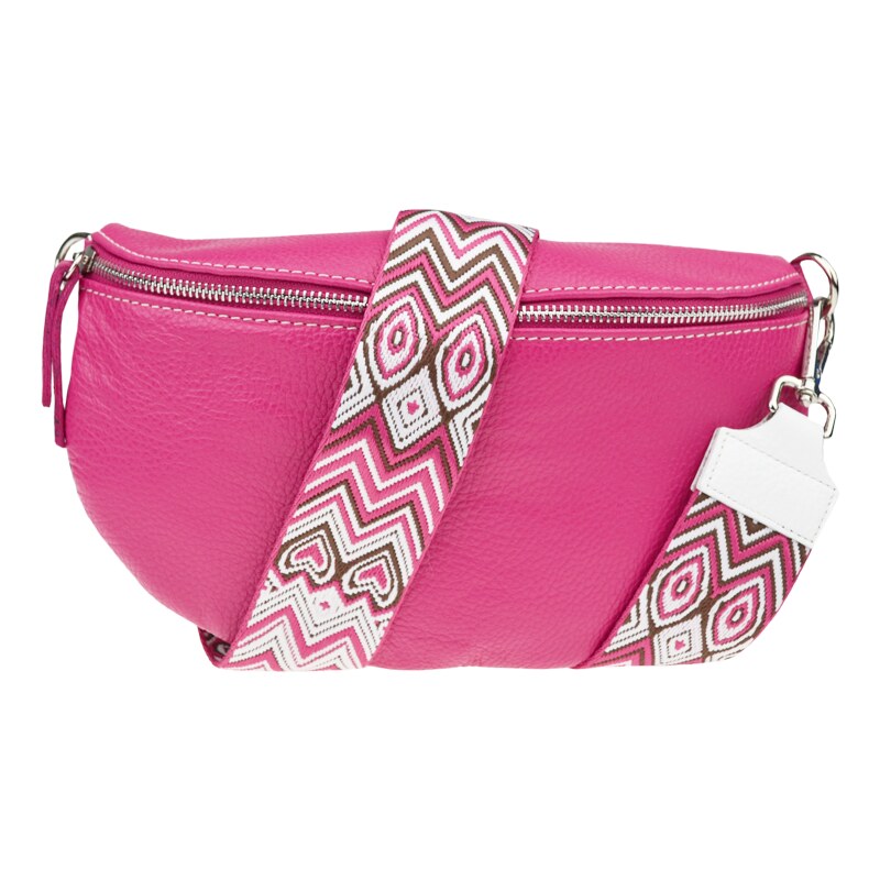 Ružová kožená talianska crossbody kabelka Reni Grande Fuxia s 57825747