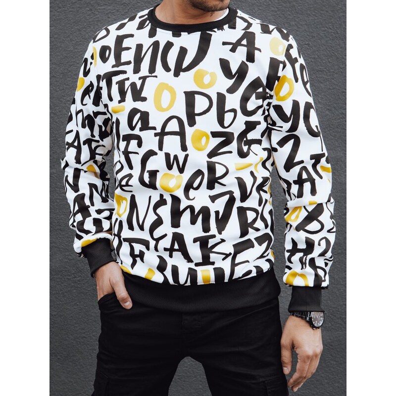 Dstreet Moderná biela mikina s potlačou a bez kapucne 57827589