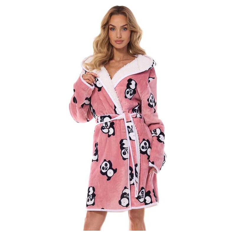 L&L Dámsky huňatý župan Sara ružový panda 58008116