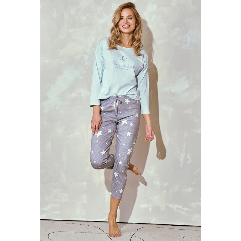 Taro Dámske bavlnené pyžamo 3/4 s hviezdami Brigitte mätové, Farba 57841777