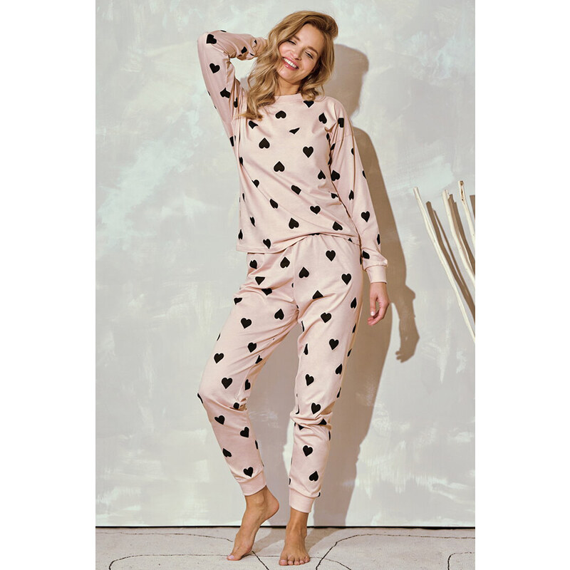 Taro Dámske bavlnené pyžamo so srdiečkami Hannah broskyňové, Farba 57841778