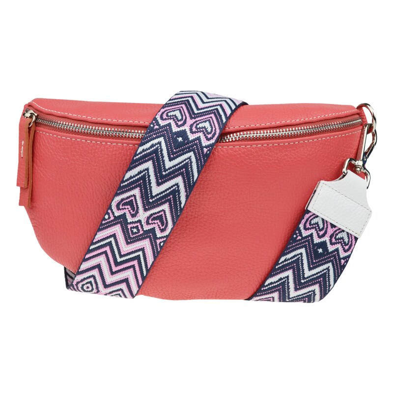 Ružová kožená talianska crossbody kabelka Reni Grande Rosa s prídavným 57852521