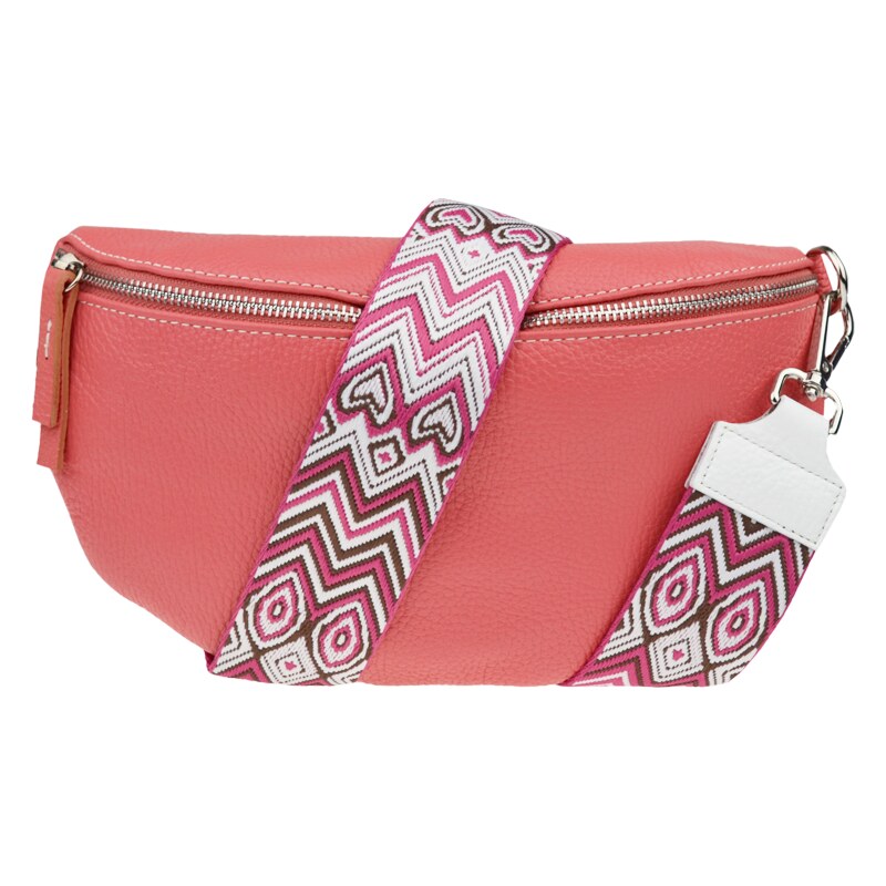 Ružová kožená talianska crossbody kabelka Reni Grande Rosa s prídavným 57852522