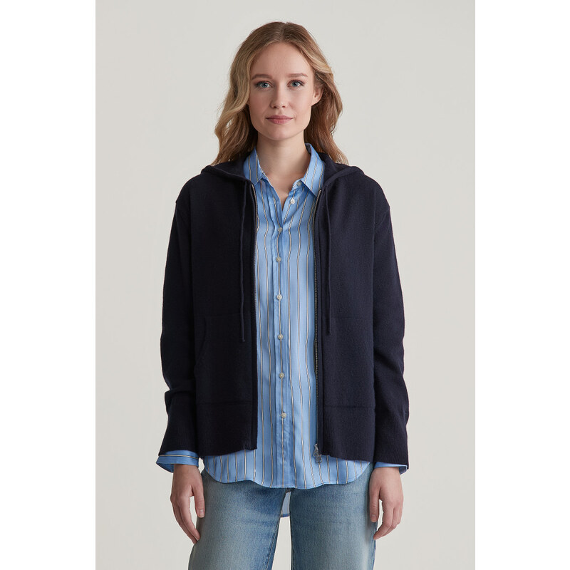 SVETER GANT SUPERFINE LAMBSWOOL ZIP HOODIE EVENING BLUE 57872689