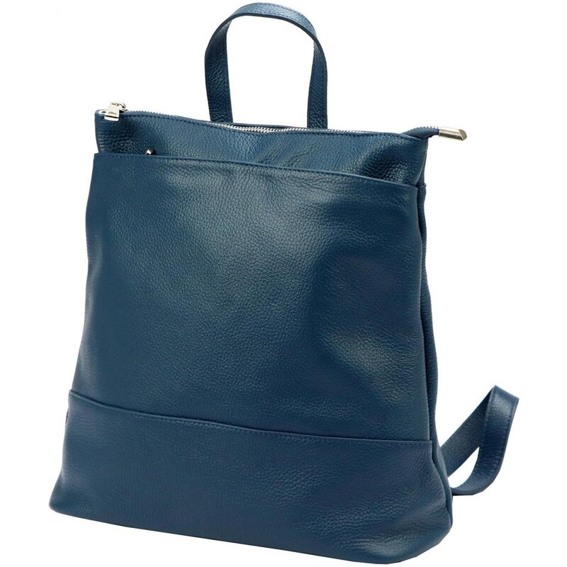 Kožený dámsky módny batoh s čelným vreckom Luka petrolejovo modrý 57877444