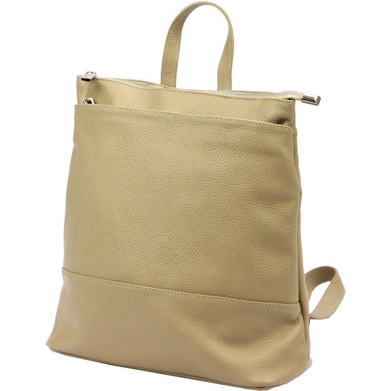 Kožený dámsky módny batoh s čelným vreckom Luka tmavo béžový 57877446