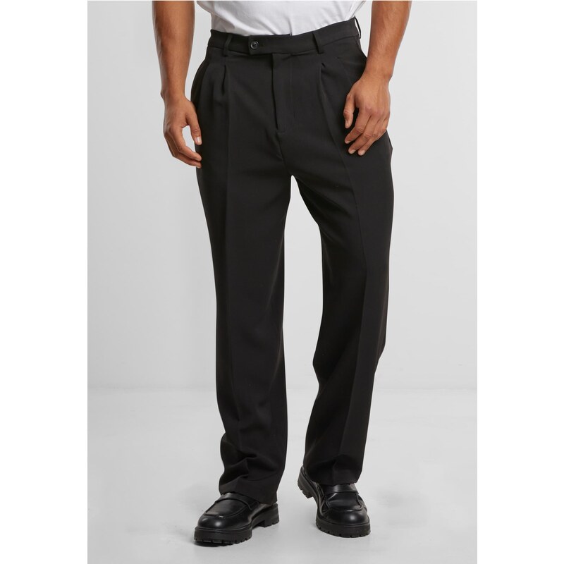 Urban Classics Mens Double Pleated Pants - Black 57909597
