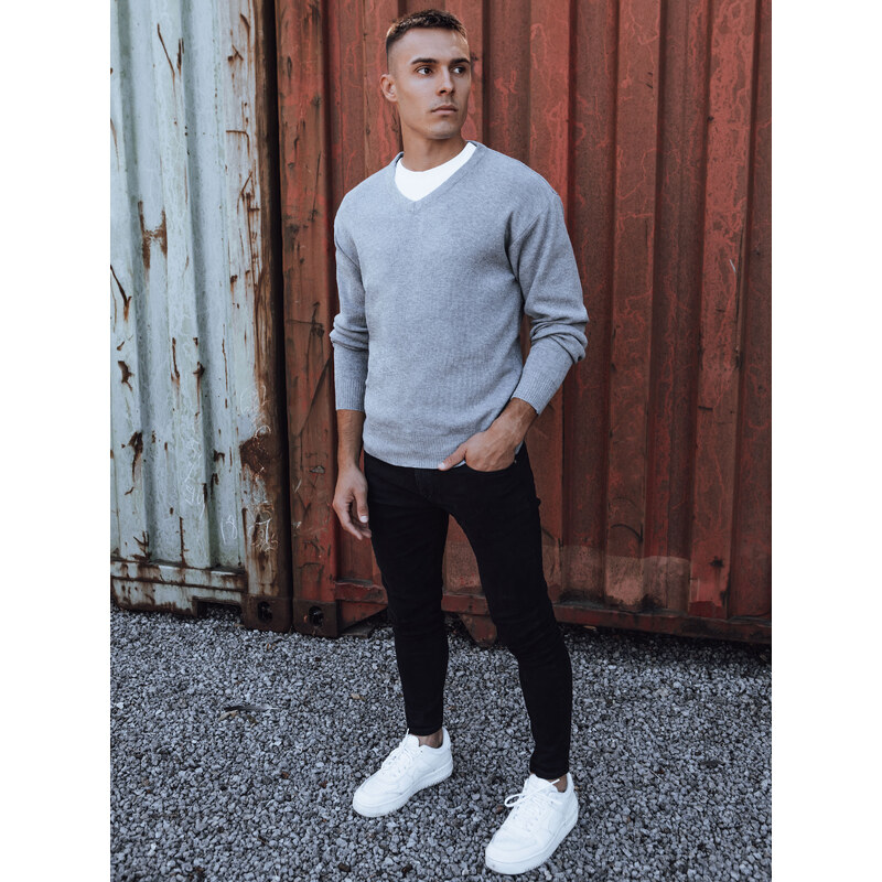 DStreet Pánsky sveter s výstrihom do V, svetlosivý 65388554