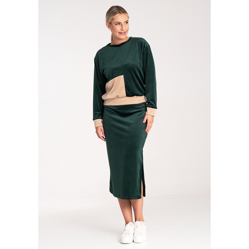 FIGL Dámsky tmavozelený velúrový set mikiny a sukne M1036 green 58321586