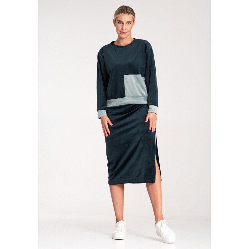 FIGL Dámsky tmavomodrý velúrový set mikiny a sukne M1036 navy 58321588