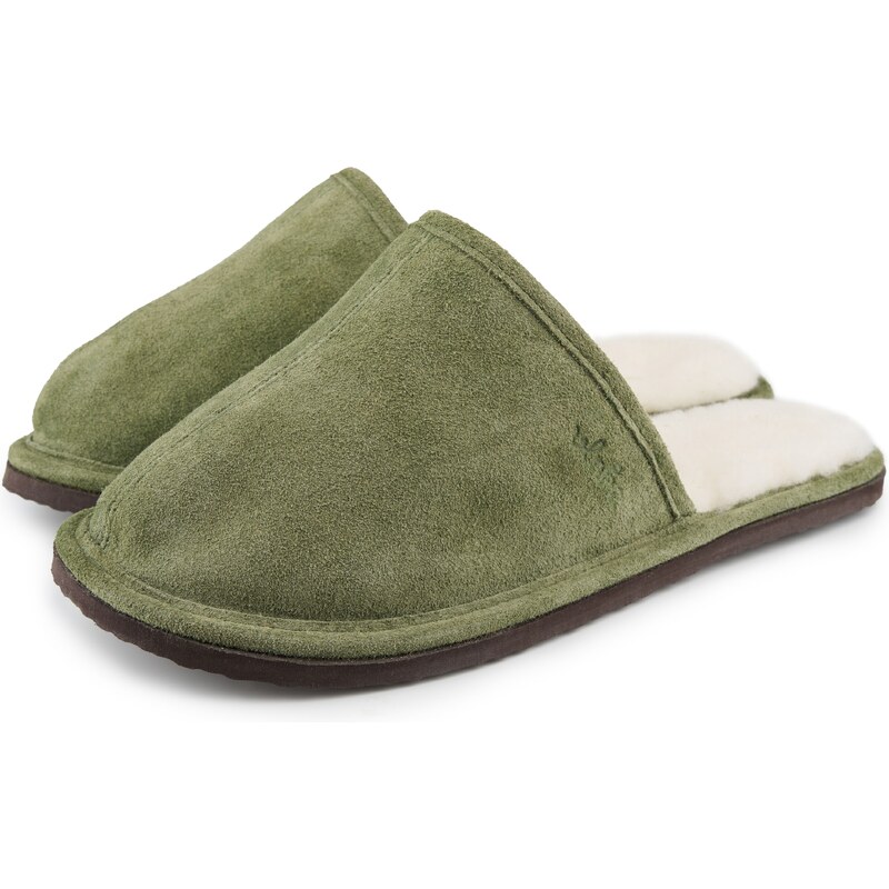 Vlnka Pánske kožené papuče s ovčou vlnou Tom zelená veľkosti obuvi - 57932244