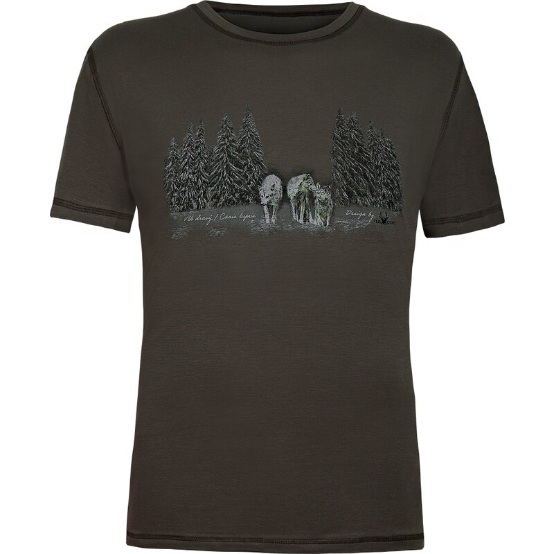 TERMOVEL Hnedé pánske tričko s potlačou vlčej svorky 57938192