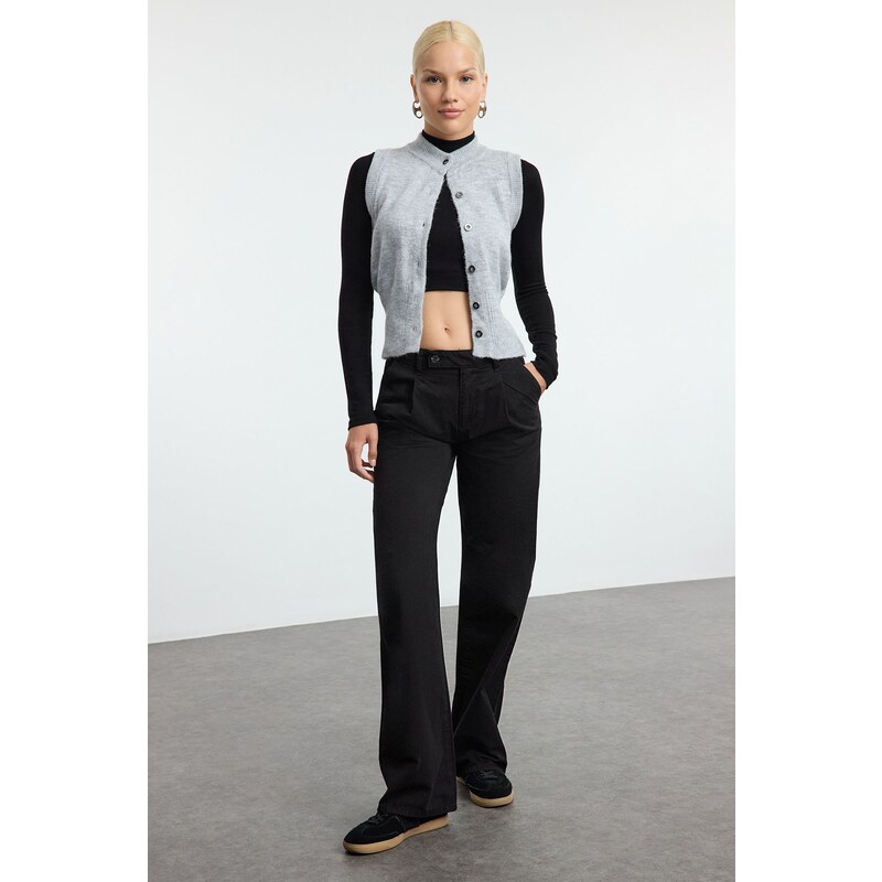 Trendyol Black Pleated Low Waist Wide Leg Trousers 58356664