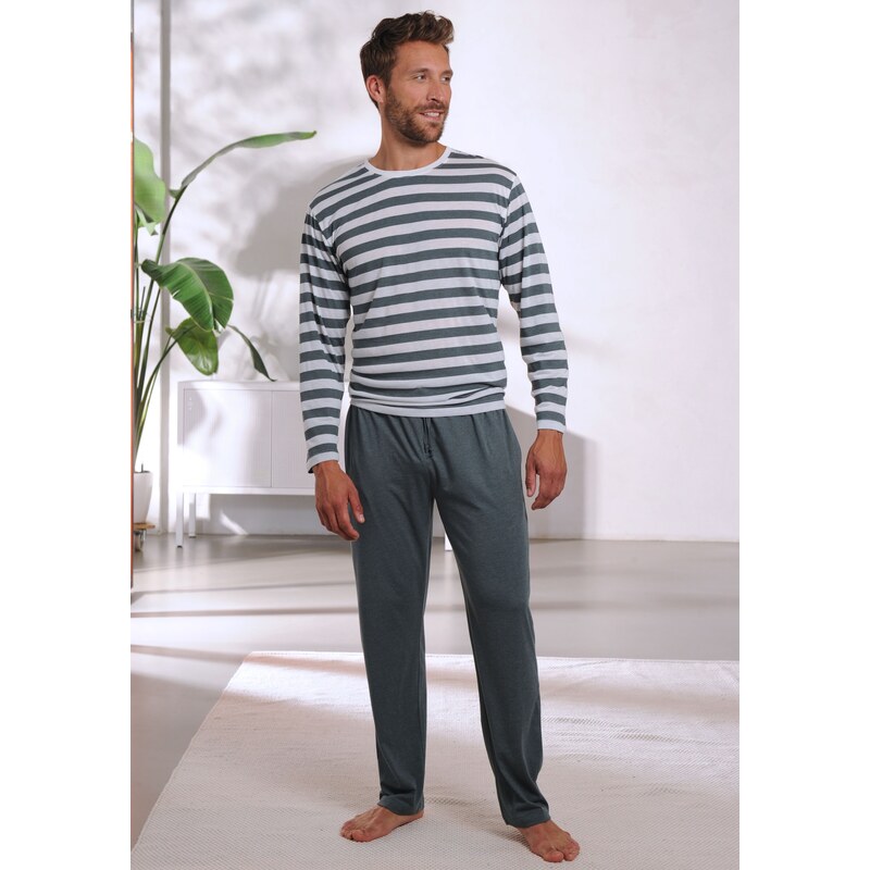 H.I.S Dlhé pyžamo sivá / biela 54221136