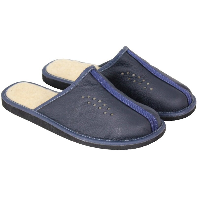 GP Kožené papuče UNI zateplené Niki vlna modré 49044042