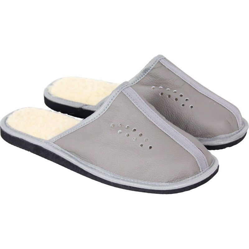 GP Kožené papuče UNI zateplené Niki vlna sivé 57856592