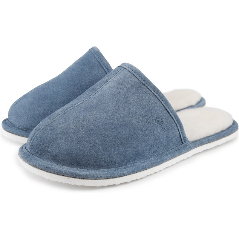 Vlnka Pánske kožené papuče s ovčou vlnou Tom modrá veľkosti obuvi - 57946065