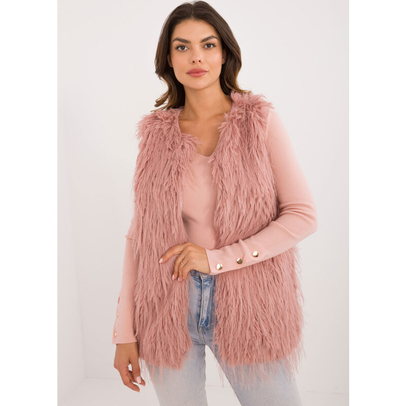 ITALY MODA Púdrová kožúšková vesta AT-KZ-2349-1.50-pink 57956226