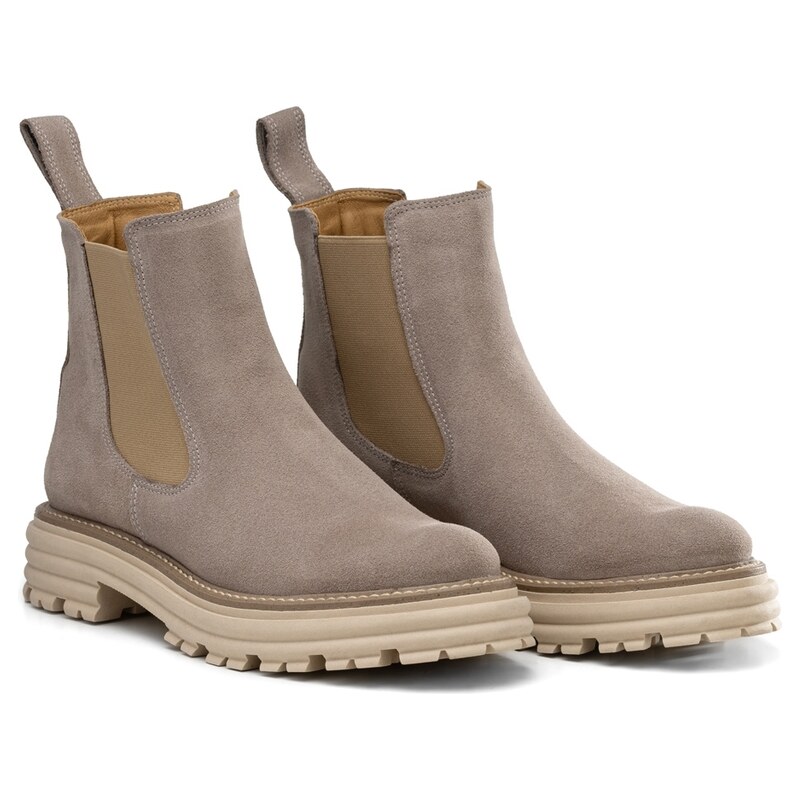 BUTDAM Béžové kožené semišové členkové čižmy Chelsea BRIDGE 58007580