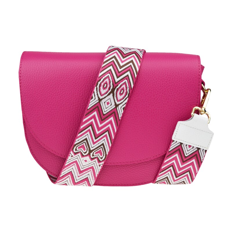 Ružová kožená talianska crossbody kabelka Ramona Fuxia s prídavným 58012298