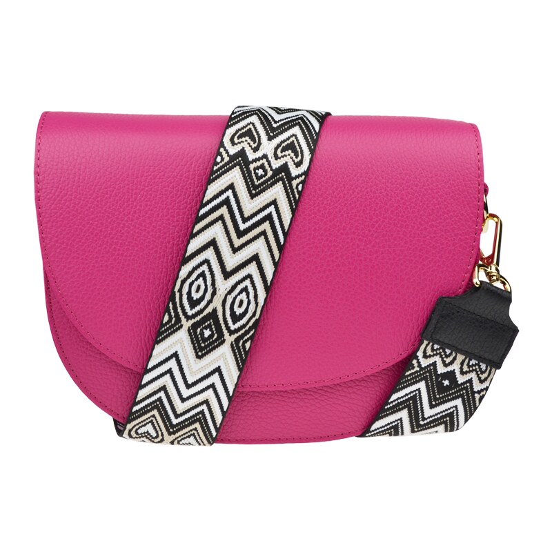 Ružová kožená talianska crossbody kabelka Ramona Fuxia s prídavným 58012299