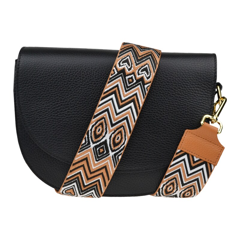 Čierna kožená talianska crossbody kabelka Ramona Nera s prídavným 58019336