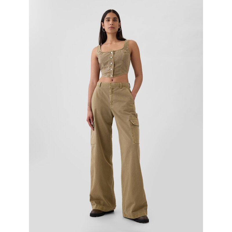 Dámske nohavice s vreckami Baggy Khaki Cargo GAP 518140-02 66266949
