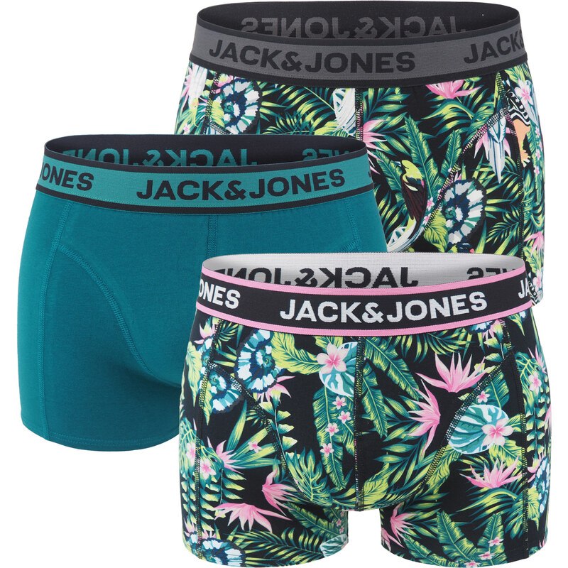 JACK & JONES - boxerky 3PACK Jacdrew black & carna flowers - 58130348