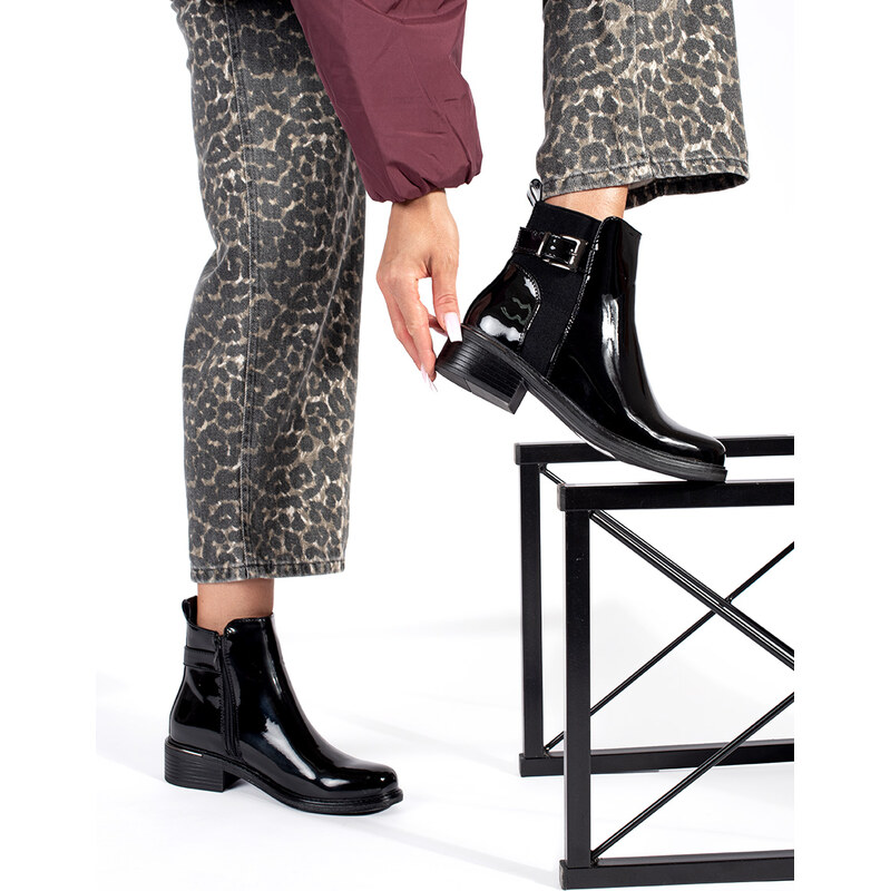 Shelvt Womens lacquered black Chelsea boots 58160470