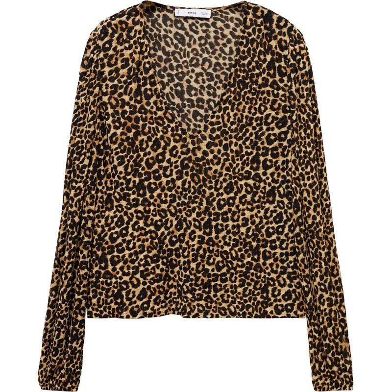 MANGO Blúzka LIN piesková / čokoládová / svetlohnedá / čierna 58139621