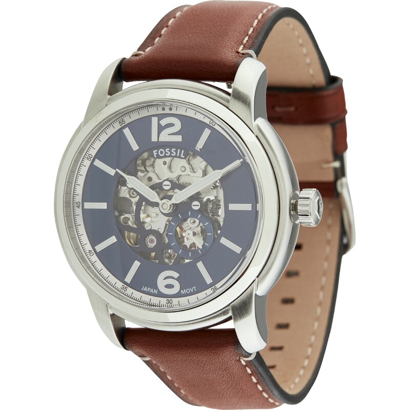 FOSSIL Analógové hodinky Heritage modrosivá / hnedá / strieborná 58156569