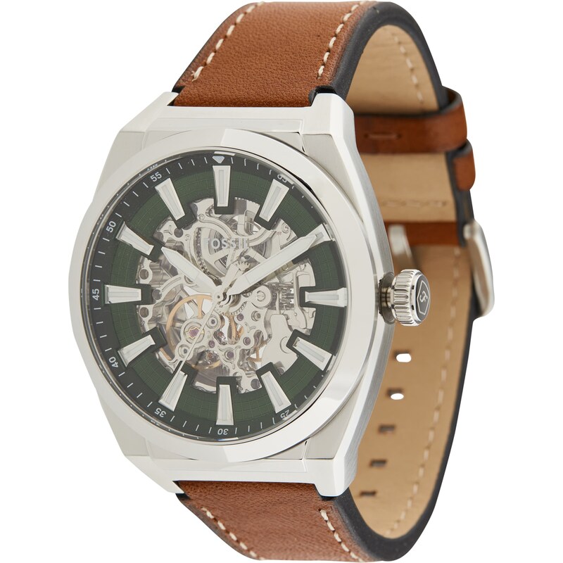 FOSSIL Analógové hodinky Everett koňaková / tmavozelená / strieborná 58156574
