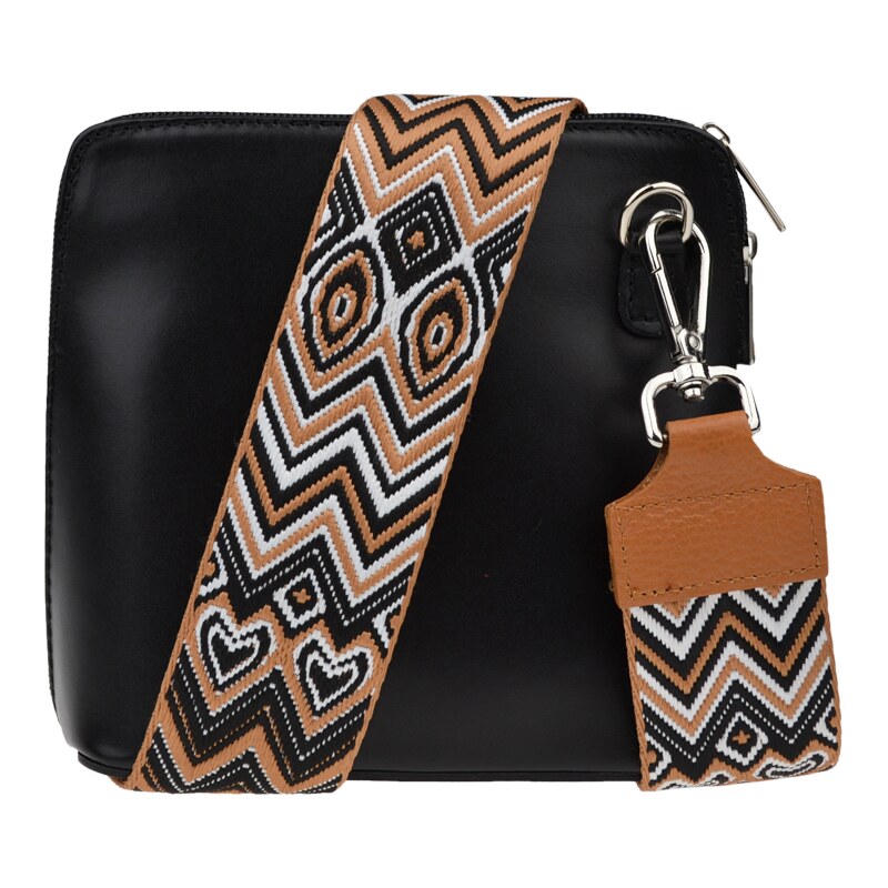 Čierna kožená talianska crossbody kabelka Grana Nera s prídavným 58161646