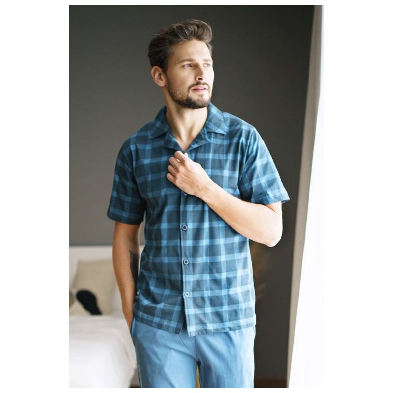 DN Nightwear Pánske pyžamo Luke modré káro 26785638