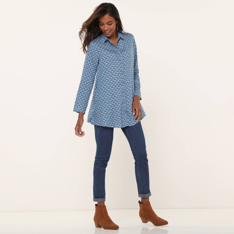 Tunika s potlačou modrá džínsová 050 Blancheporte 58166449