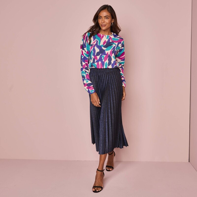 Midi plisovaná sukňa s trbletom temná modrá 040 Blancheporte 58166465