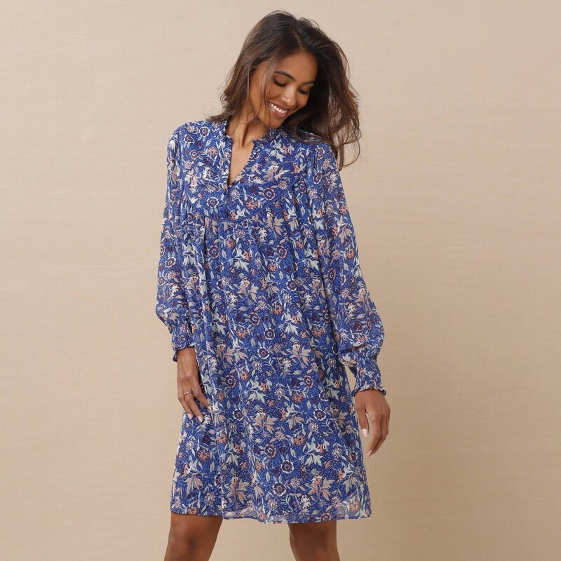 Voálové šaty s potlačou modrá/zelená 036 Blancheporte 58166509