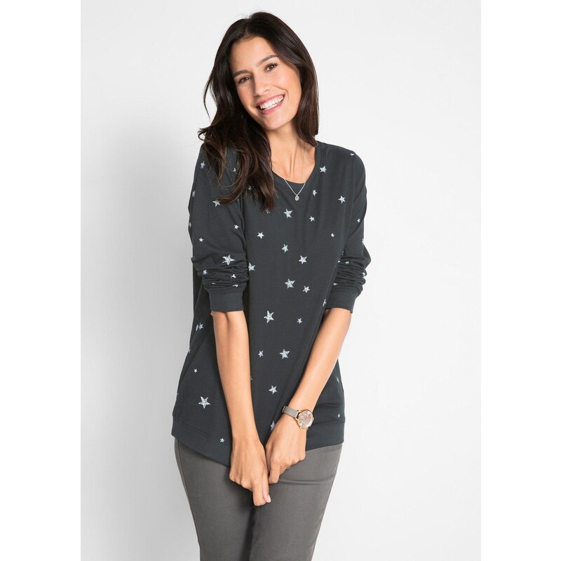 bonprix Potlačené bavlnené tričko s dlhým rukávom, farba čierna 45031086