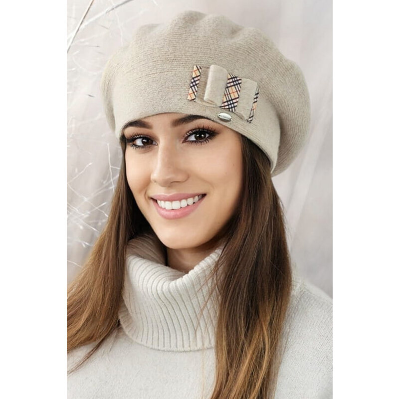 Kamea Béžová dámska baretka na zimu Arnika, Farba béžová 67591664