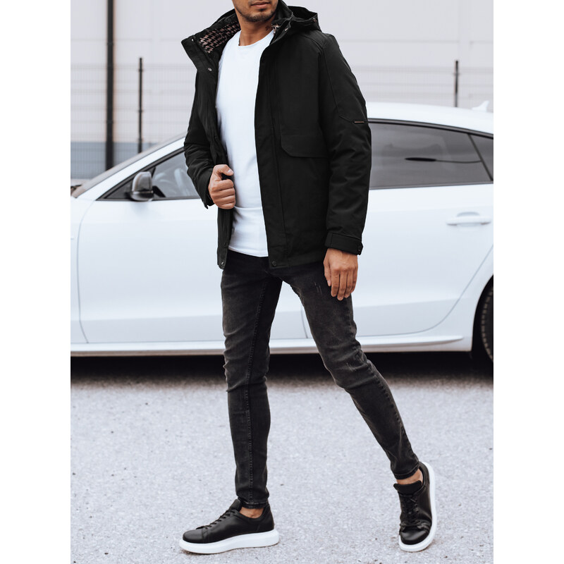 DStreet Pánska čierna prechodná bunda s kapucňou 60298563