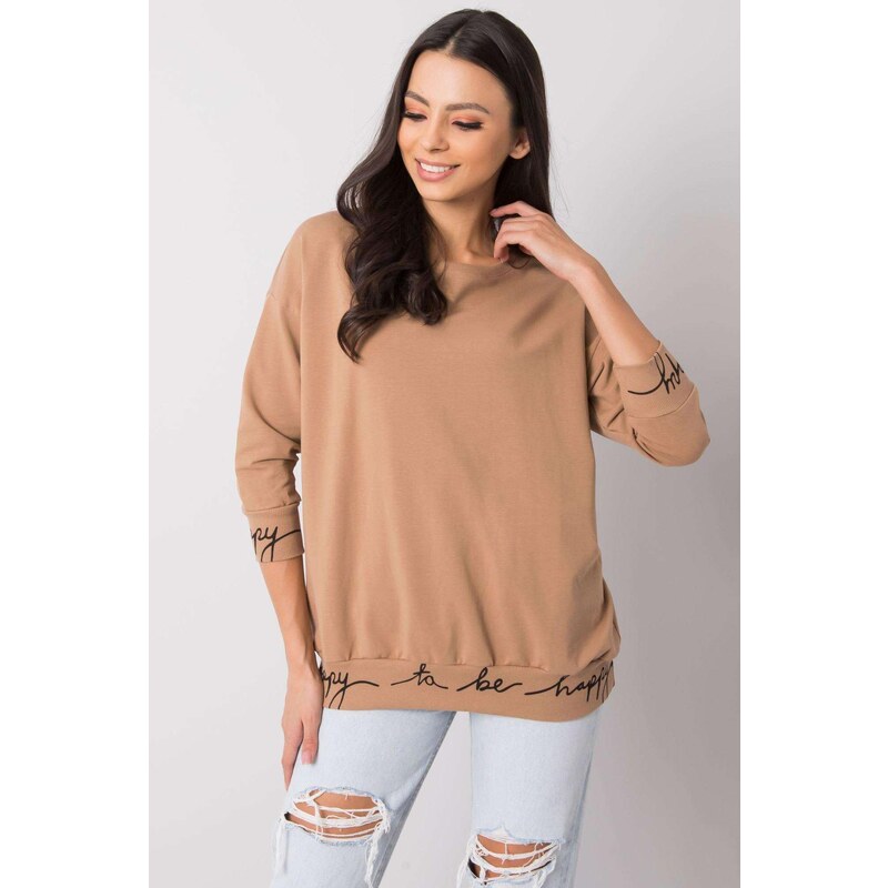 MladaModa Oversize mikina Charliza s nápismi na patentoch farba camel 58181187