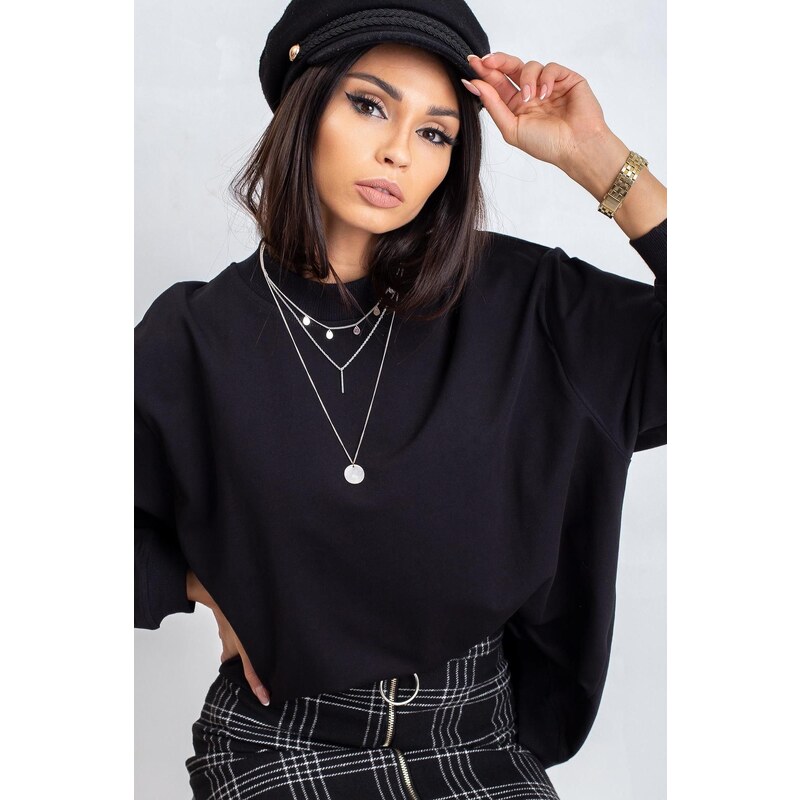 MladaModa Voľná mikina Twist so stojačikom čierna 58181197