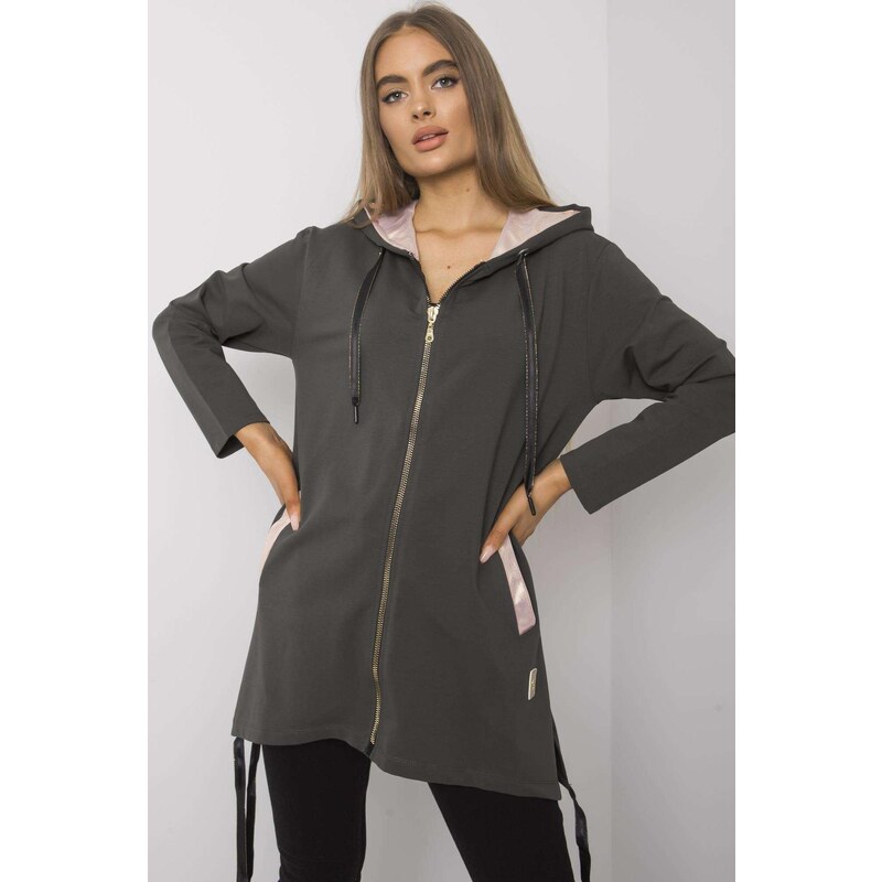 MladaModa Predlžená mikina Narissa s kapucňou a zipsom farba khaki 58181205