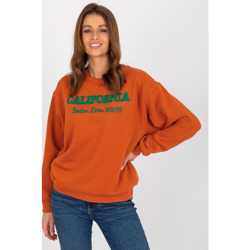 MladaModa Mikina bez kapucne s nápismi model 02016 oranžová 58181207